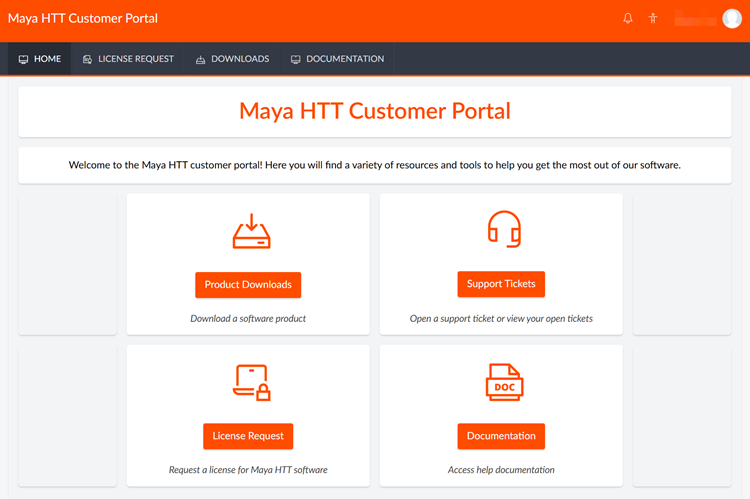 Maya HTT Customer Portal user interface