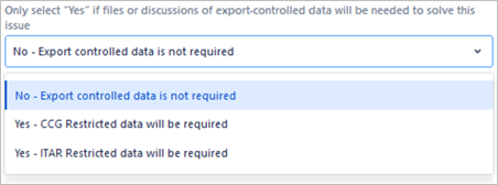 The three export control options are shown