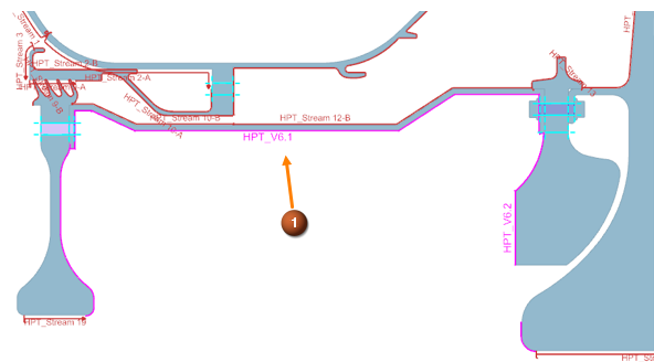 2D cross section of a high pressure turbine with a thermal void boundary condition.