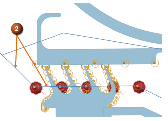 2D cross section of a labyrinth seal with ducts.