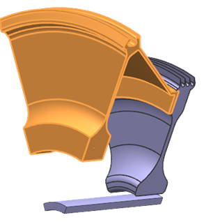 Highlighted cross-sectional sector of a high-pressure compressor component.