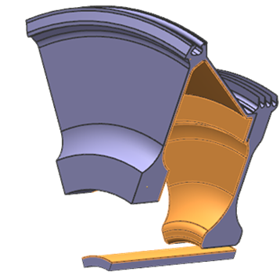 Cross-sectional sector of a component with selected internal faces highlighted to illustrate enclosure radiation within a cavity.