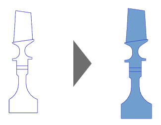 2D cross-sectional curve converted into a surface geometry for meshing.