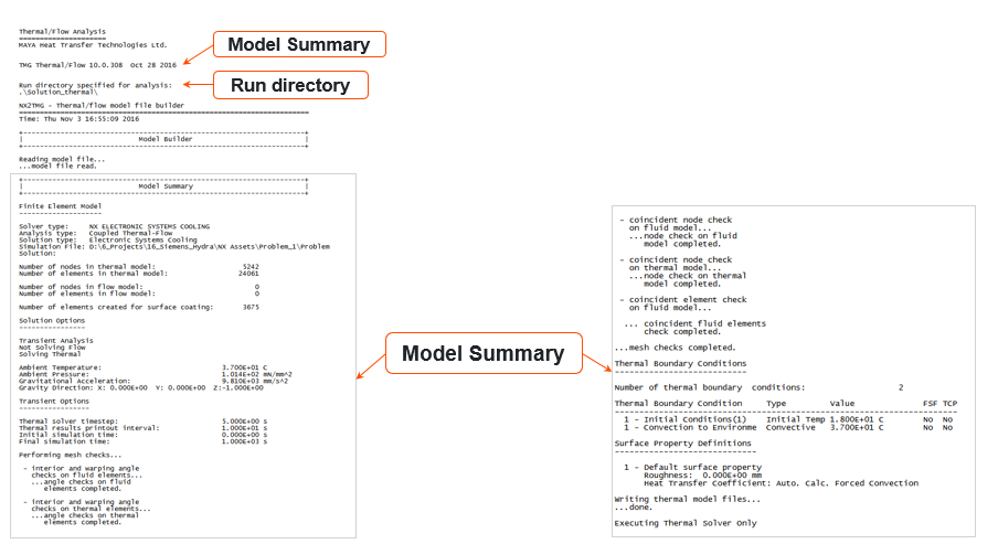 Solver Monitor window showing thermal analysis progress, including run directory, model summary, thermal boundary conditions, and solver log information used to track solution status, convergence, warnings, and errors.